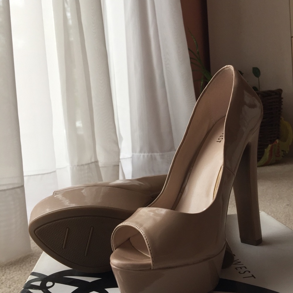 Nine West Nude Patent Open-Toe Pumps